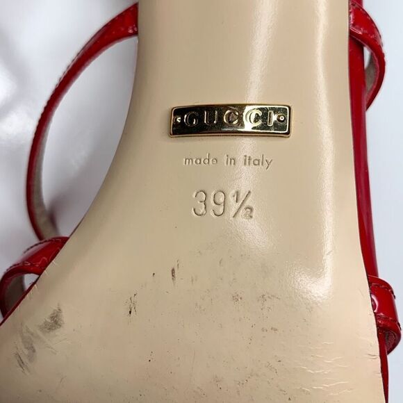 Gucci Double G Patent Leather High Heel Sandals EU 39.5 US 9.5 Strappy Red Pumps - Picture 8 of 9